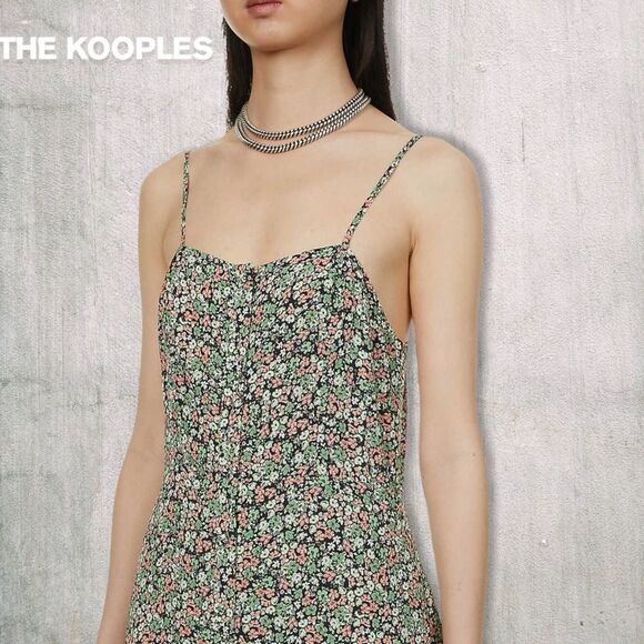 THE KOOPLES **NWT** Floral Print Spaghetti Strap Crepe Midi Dress - Picture 5 of 6
